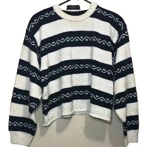 St Michael Women's Pullover Sweater Knit Long Sleeve Size M Black White Stripe